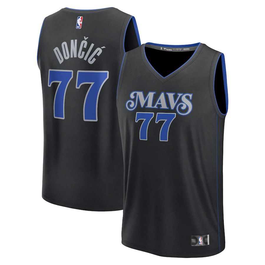 Men Dallas Mavericks 77 Luka Doncic Fanatics Branded Black City Edition 2023-24 Fast Break NBA Jersey